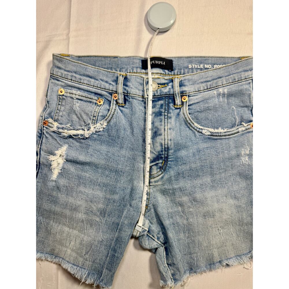 Purple Distressed Denim Shorts Light Wash Women's 29 Button Fly Y2K Streetwear - Picture 6 of 15